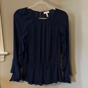 Joie Midnight Blue Ruffle Silk Blouse